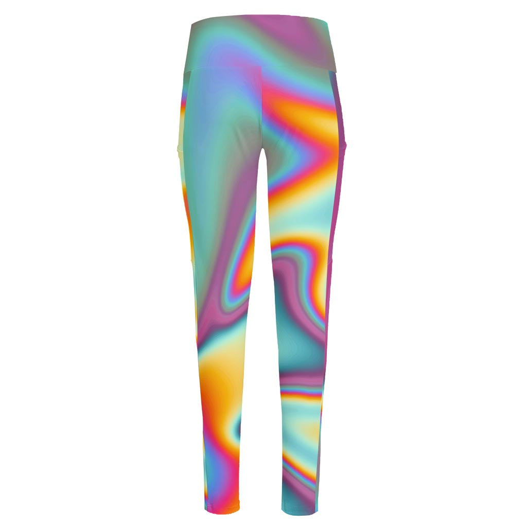 Liquid Holographic Trippy Print High-Waisted Pocket Leggings