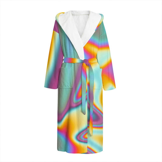Liquid Holographic Trippy Print Hooded Bathrobe