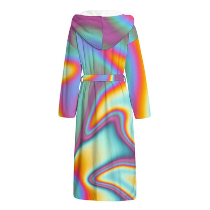 Liquid Holographic Trippy Print Hooded Bathrobe