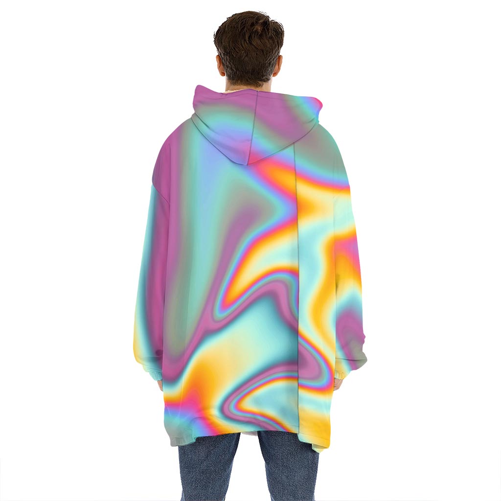 Liquid Holographic Trippy Print Hoodie Blanket