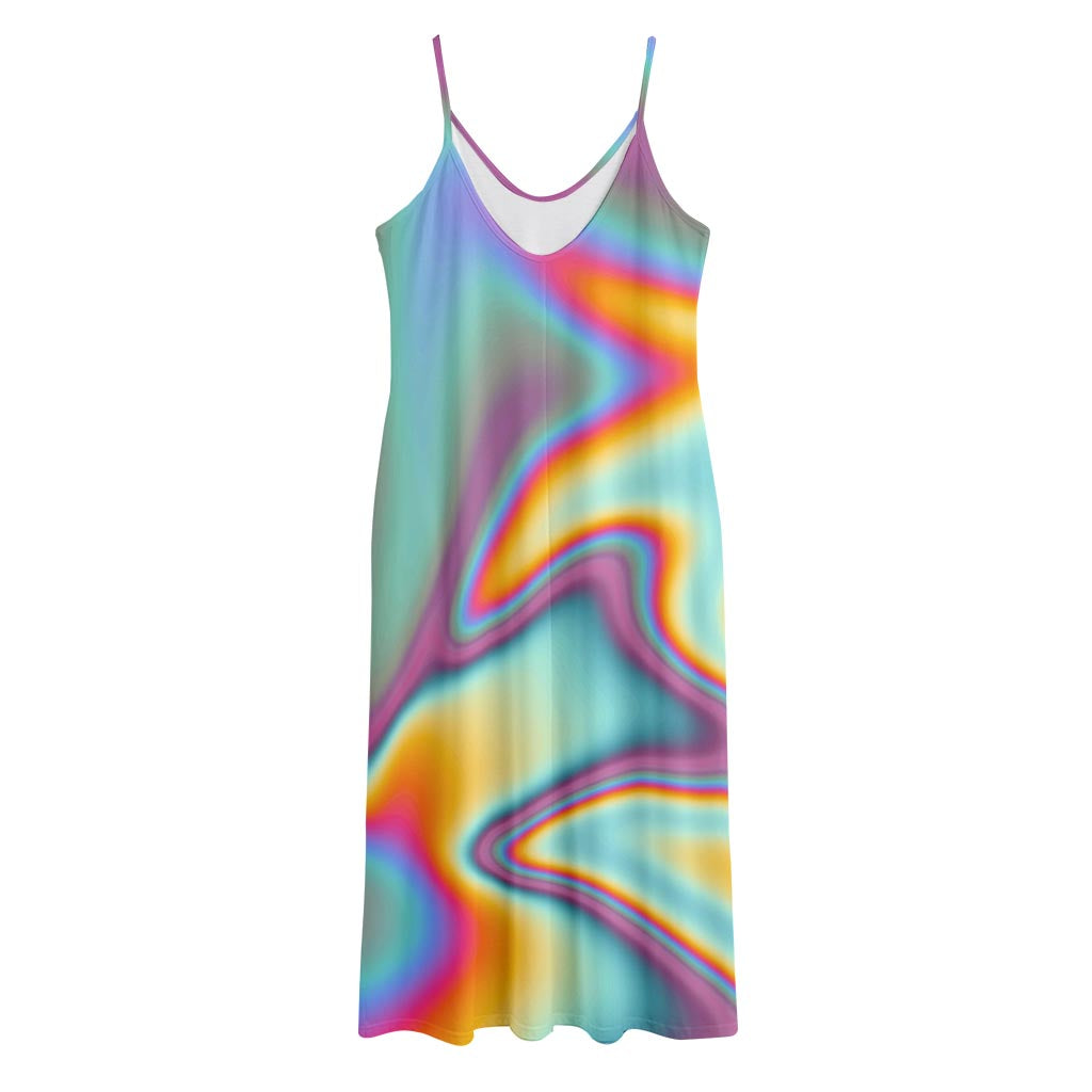 Liquid Holographic Trippy Print Jersey Midi Cami Dress