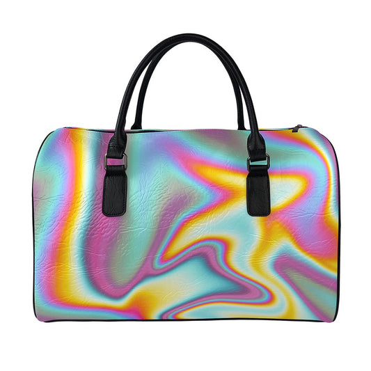 Liquid Holographic Trippy Print Leather Duffle Bag