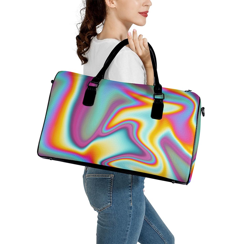 Liquid Holographic Trippy Print Leather Duffle Bag