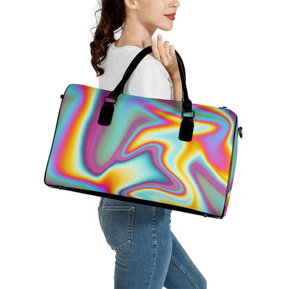 Liquid Holographic Trippy Print Leather Duffle Bag
