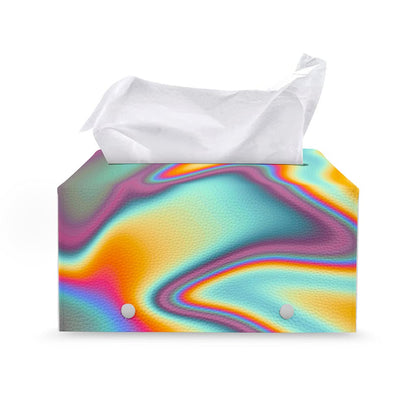Liquid Holographic Trippy Print Leather Tissue Box Cover