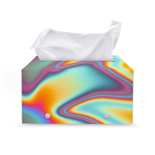 Liquid Holographic Trippy Print Leather Tissue Box Cover