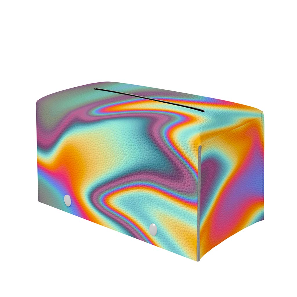 Liquid Holographic Trippy Print Leather Tissue Box Cover