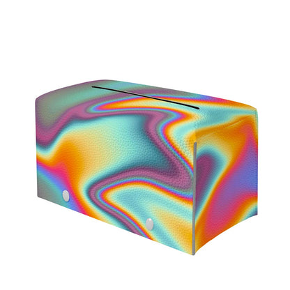 Liquid Holographic Trippy Print Leather Tissue Box Cover