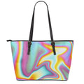 Liquid Holographic Trippy Print Leather Tote Bag With Zipper