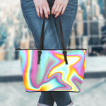 Liquid Holographic Trippy Print Leather Tote Bag