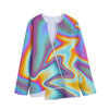 Liquid Holographic Trippy Print Long Sleeve Short Coat