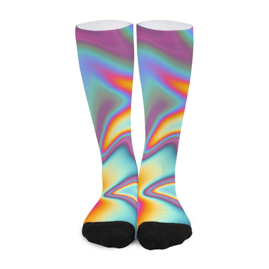 Liquid Holographic Trippy Print Long Socks