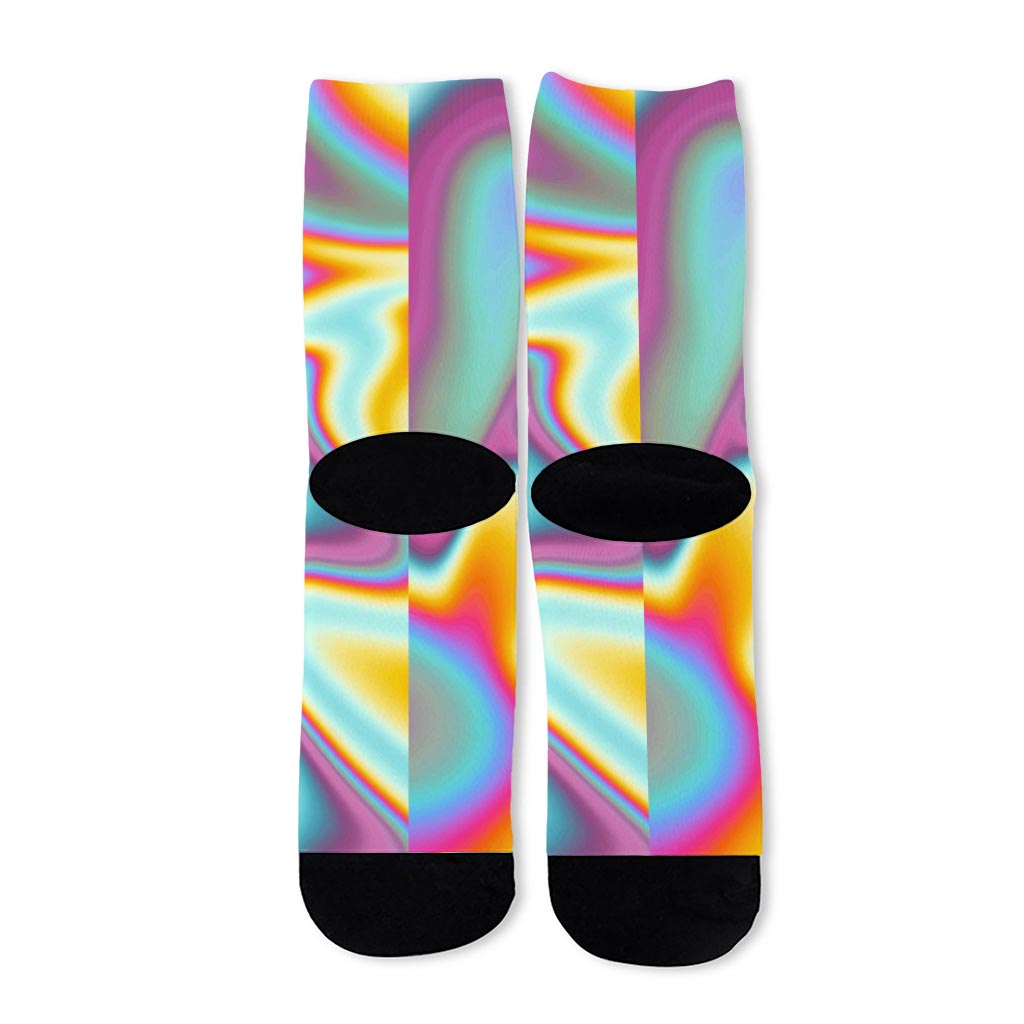 Liquid Holographic Trippy Print Long Socks