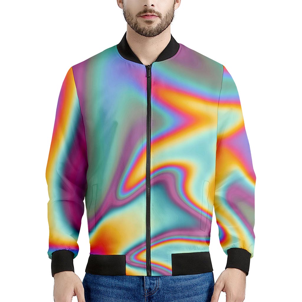 Liquid Holographic Trippy Print Men's Bomber Jacket