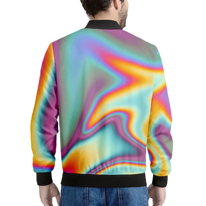 Liquid Holographic Trippy Print Men's Bomber Jacket