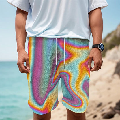 Liquid Holographic Trippy Print Men's Cargo Shorts