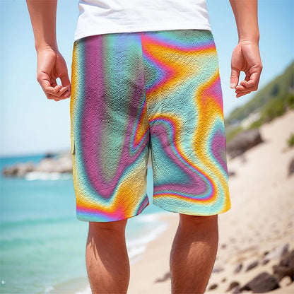 Liquid Holographic Trippy Print Men's Cargo Shorts