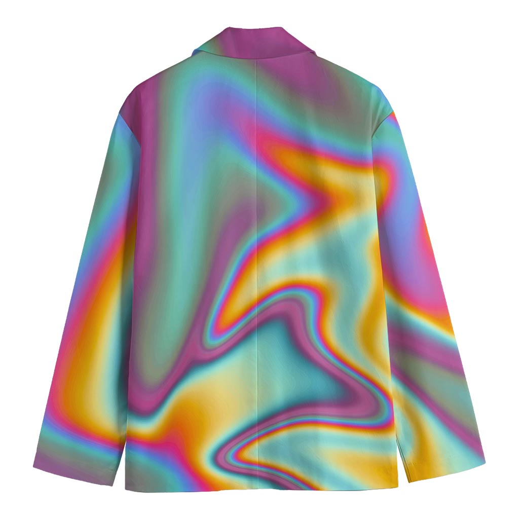 Liquid Holographic Trippy Print Men's Cotton Blazer