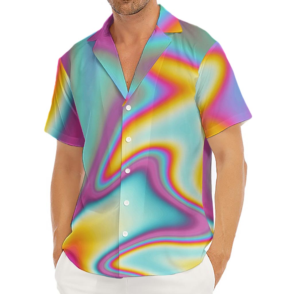 Liquid Holographic Trippy Print Men's Deep V-Neck Shirt