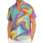 Liquid Holographic Trippy Print Men's Deep V-Neck Shirt