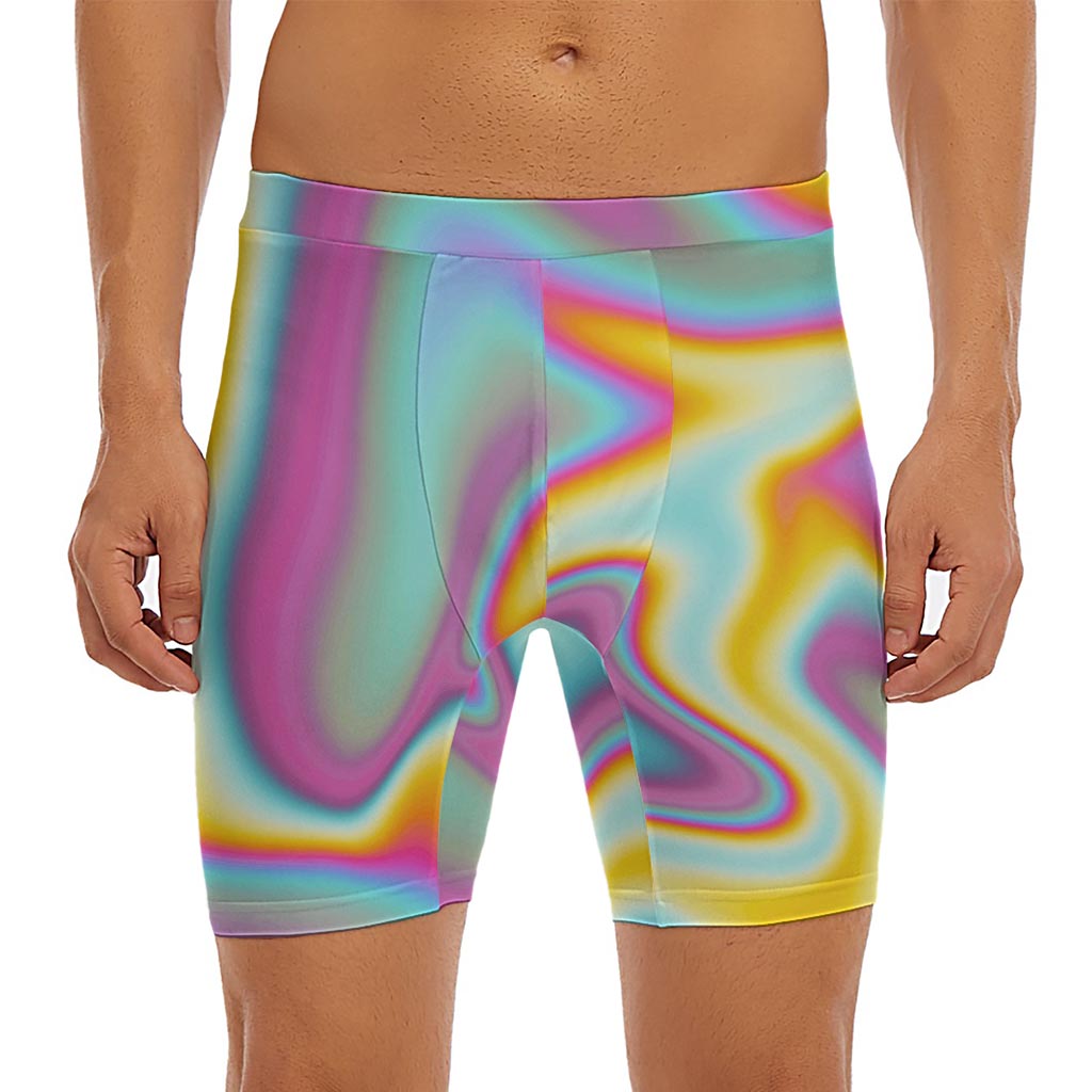 Liquid Holographic Trippy Print Men's Long Boxer Briefs