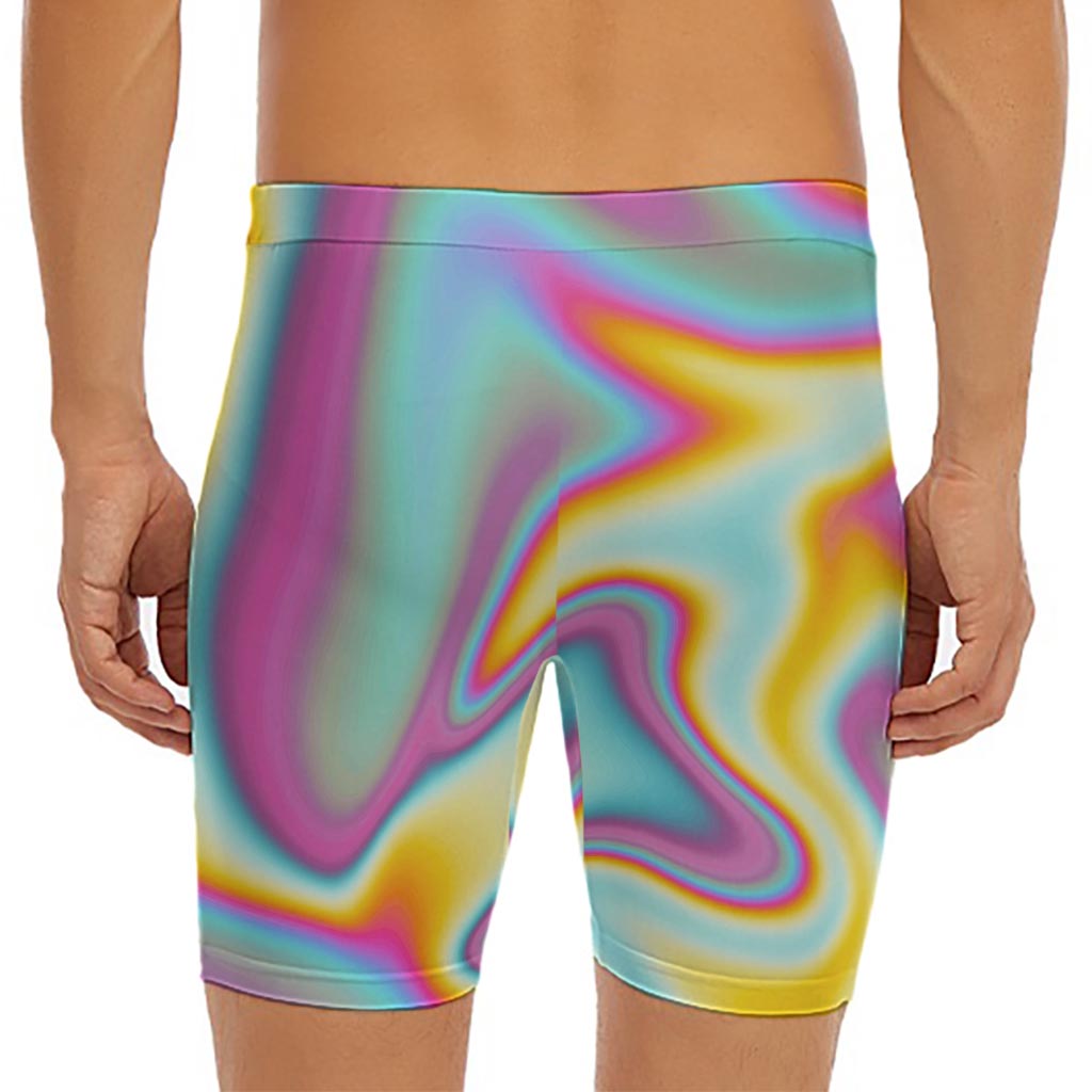 Liquid Holographic Trippy Print Men's Long Boxer Briefs