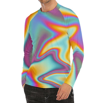 Liquid Holographic Trippy Print Men's Long Sleeve Rash Guard
