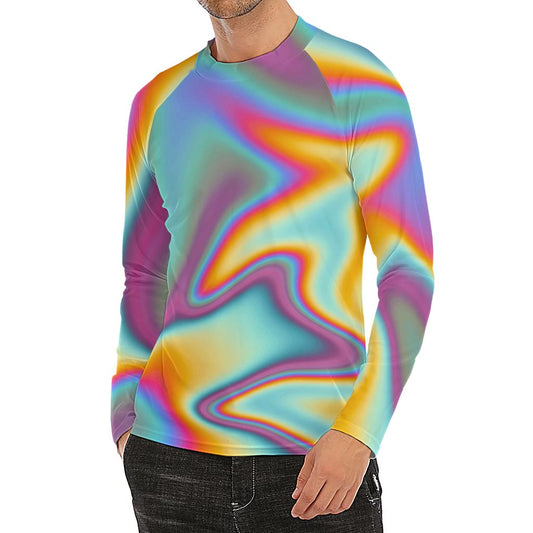 Liquid Holographic Trippy Print Men's Long Sleeve Rash Guard