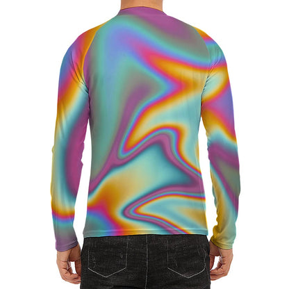 Liquid Holographic Trippy Print Men's Long Sleeve Rash Guard