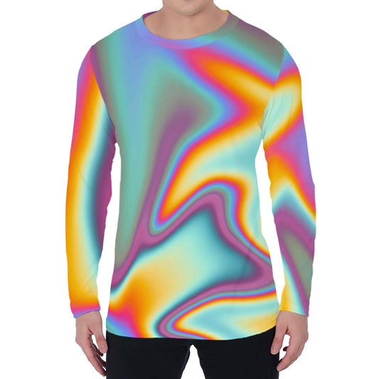 Liquid Holographic Trippy Print Men's Long Sleeve T-Shirt