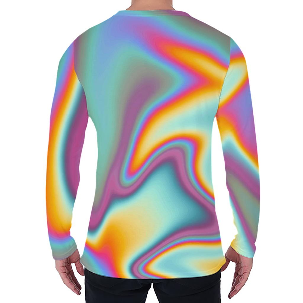 Liquid Holographic Trippy Print Men's Long Sleeve T-Shirt
