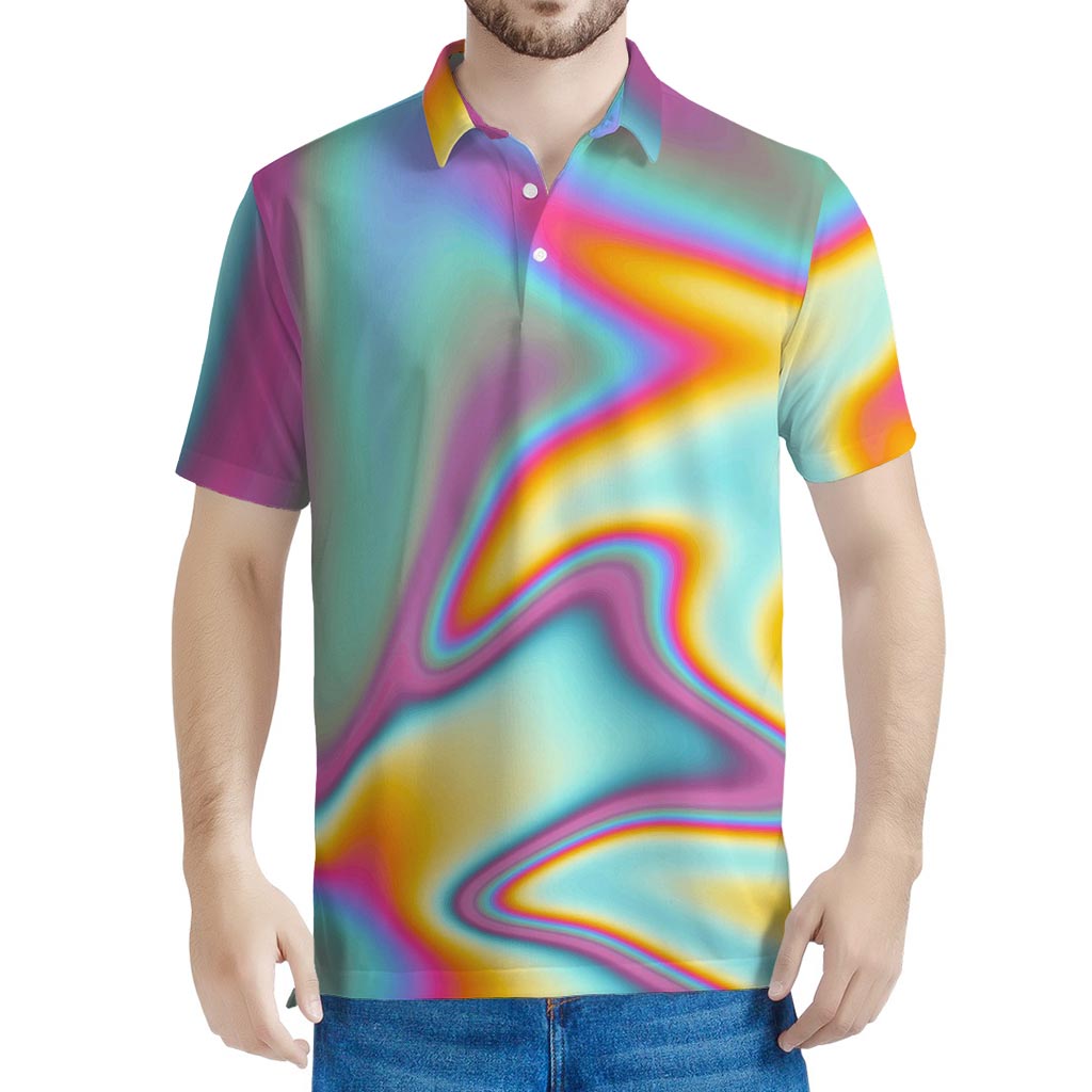 Liquid Holographic Trippy Print Men's Polo Shirt