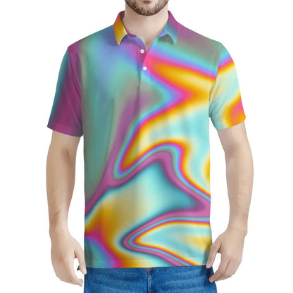 Liquid Holographic Trippy Print Men's Polo Shirt