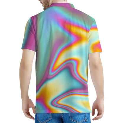 Liquid Holographic Trippy Print Men's Polo Shirt