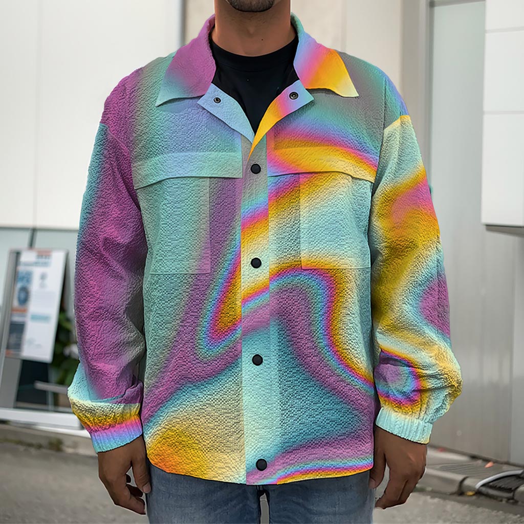 Liquid Holographic Trippy Print Men's Shirt Jacket