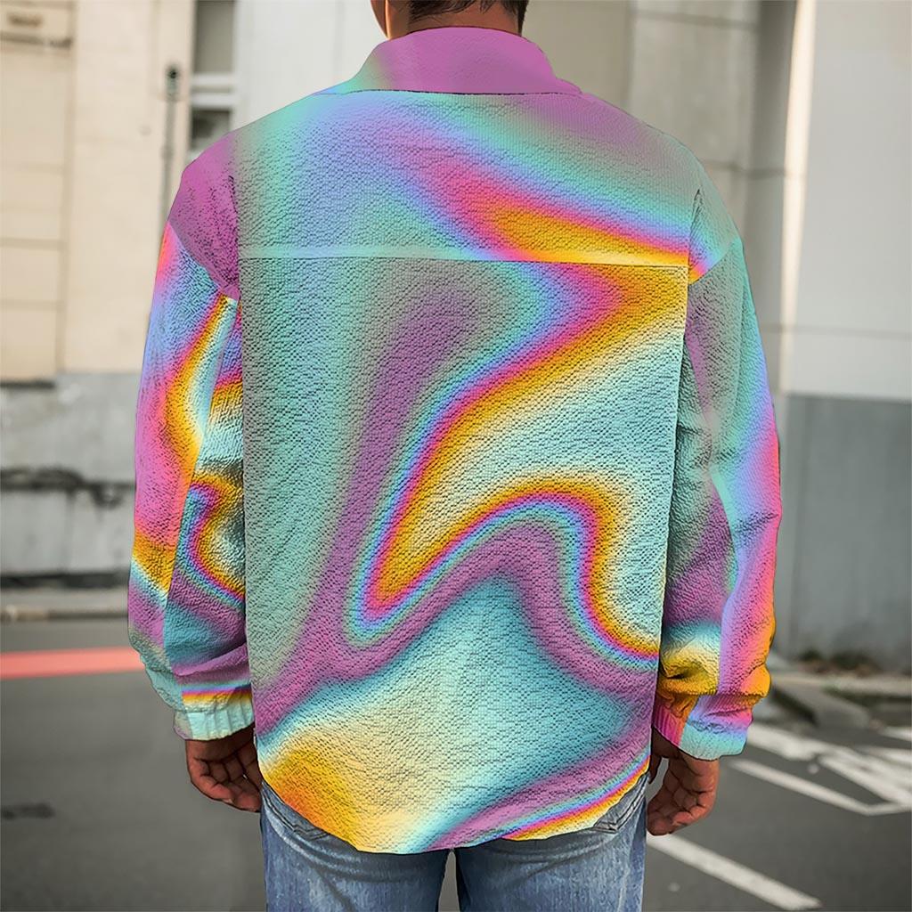 Liquid Holographic Trippy Print Men's Shirt Jacket