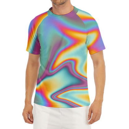 Liquid Holographic Trippy Print Men's Short Sleeve Rash Guard