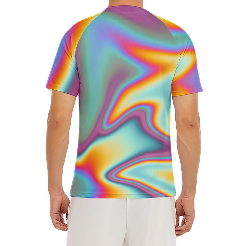 Liquid Holographic Trippy Print Men's Short Sleeve Rash Guard