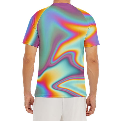 Liquid Holographic Trippy Print Men's Short Sleeve Rash Guard
