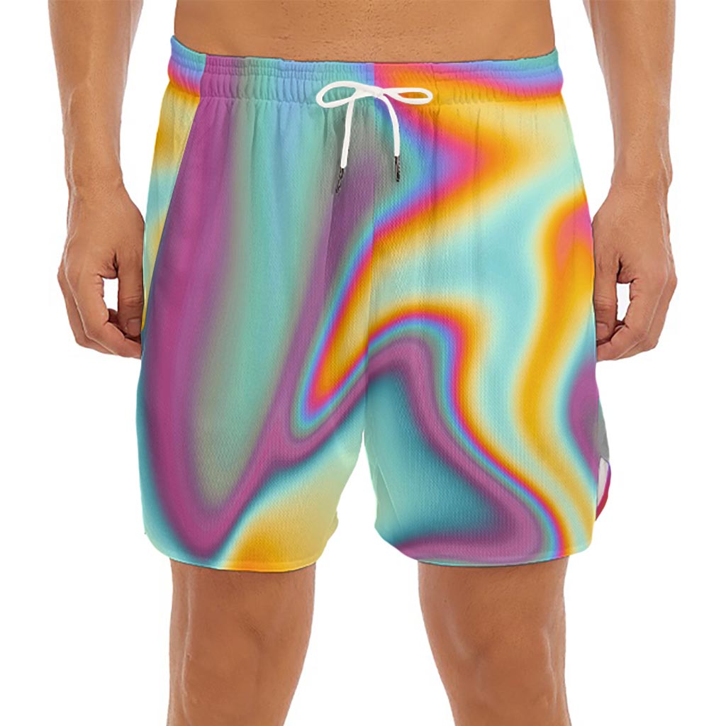 Liquid Holographic Trippy Print Men's Split Running Shorts