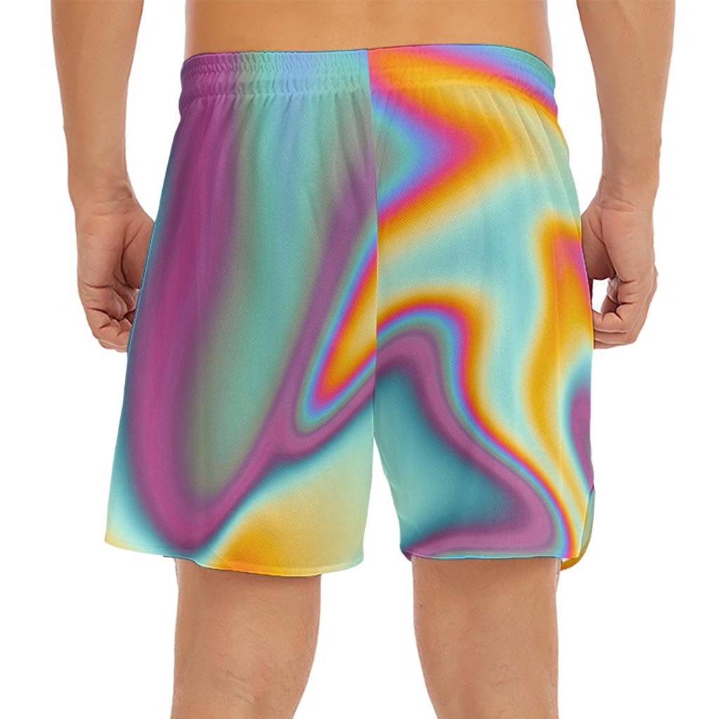 Liquid Holographic Trippy Print Men's Split Running Shorts