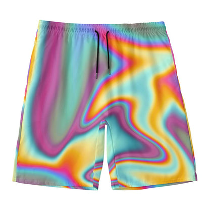 Liquid Holographic Trippy Print Men's Swim Trunks