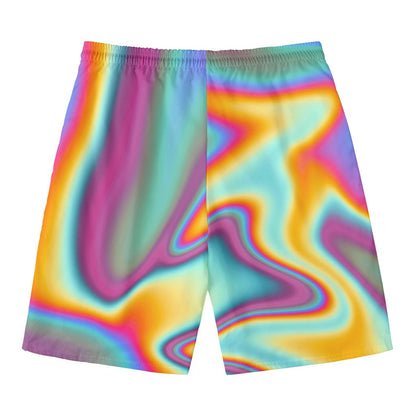 Liquid Holographic Trippy Print Men's Swim Trunks