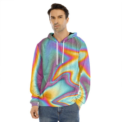 Liquid Holographic Trippy Print Men's Velvet Pullover Hoodie
