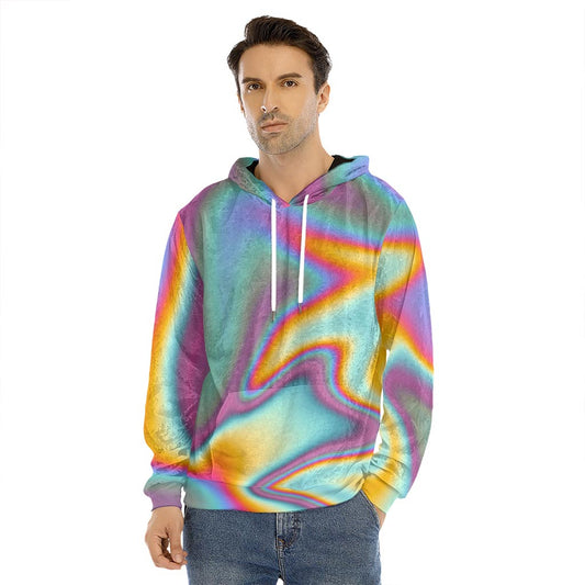 Liquid Holographic Trippy Print Men's Velvet Pullover Hoodie