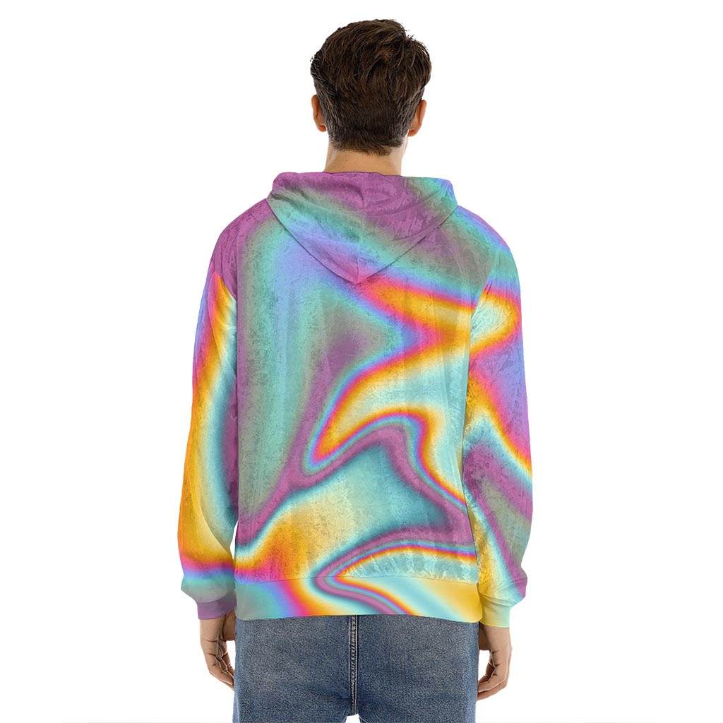 Liquid Holographic Trippy Print Men's Velvet Pullover Hoodie
