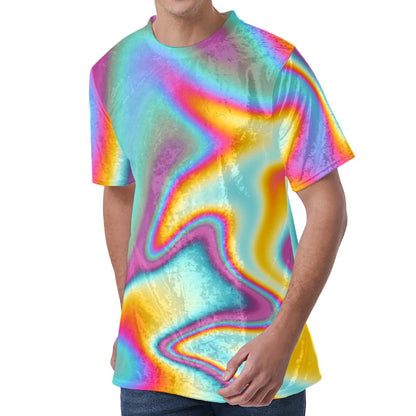 Liquid Holographic Trippy Print Men's Velvet T-Shirt