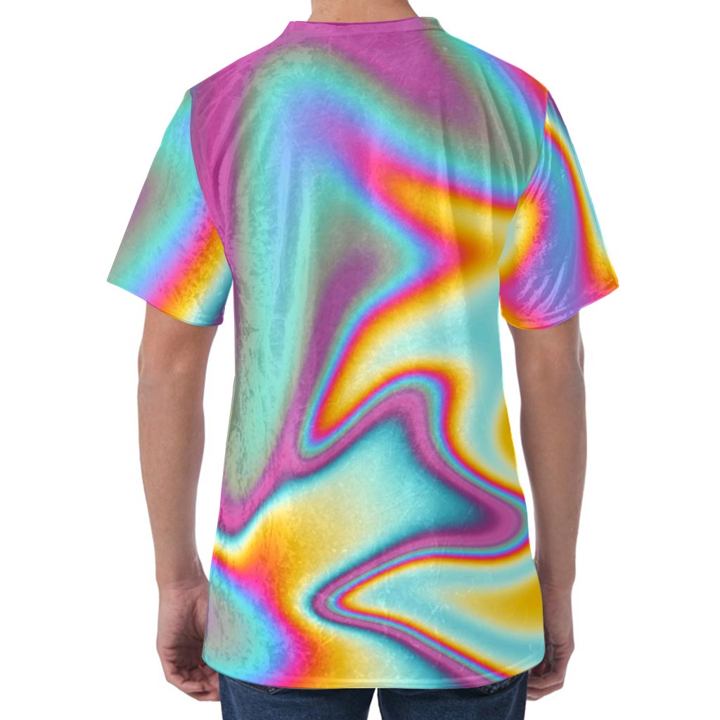 Liquid Holographic Trippy Print Men's Velvet T-Shirt