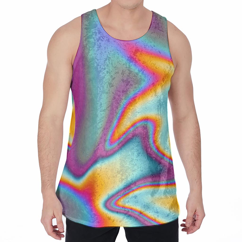 Liquid Holographic Trippy Print Men's Velvet Tank Top