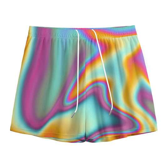 Liquid Holographic Trippy Print Mesh Shorts